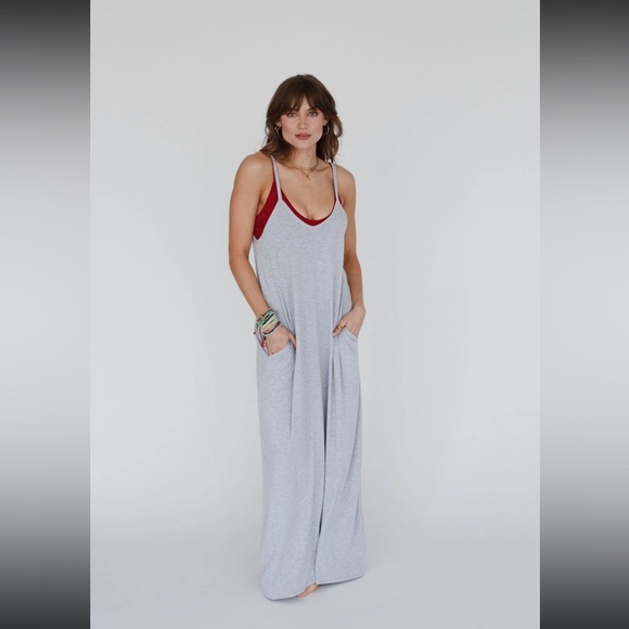 Zenana Maxi Dress Size XL Flowing Loose Fit Heather Gray Side Pockets Stretch - Picture 1 of 14
